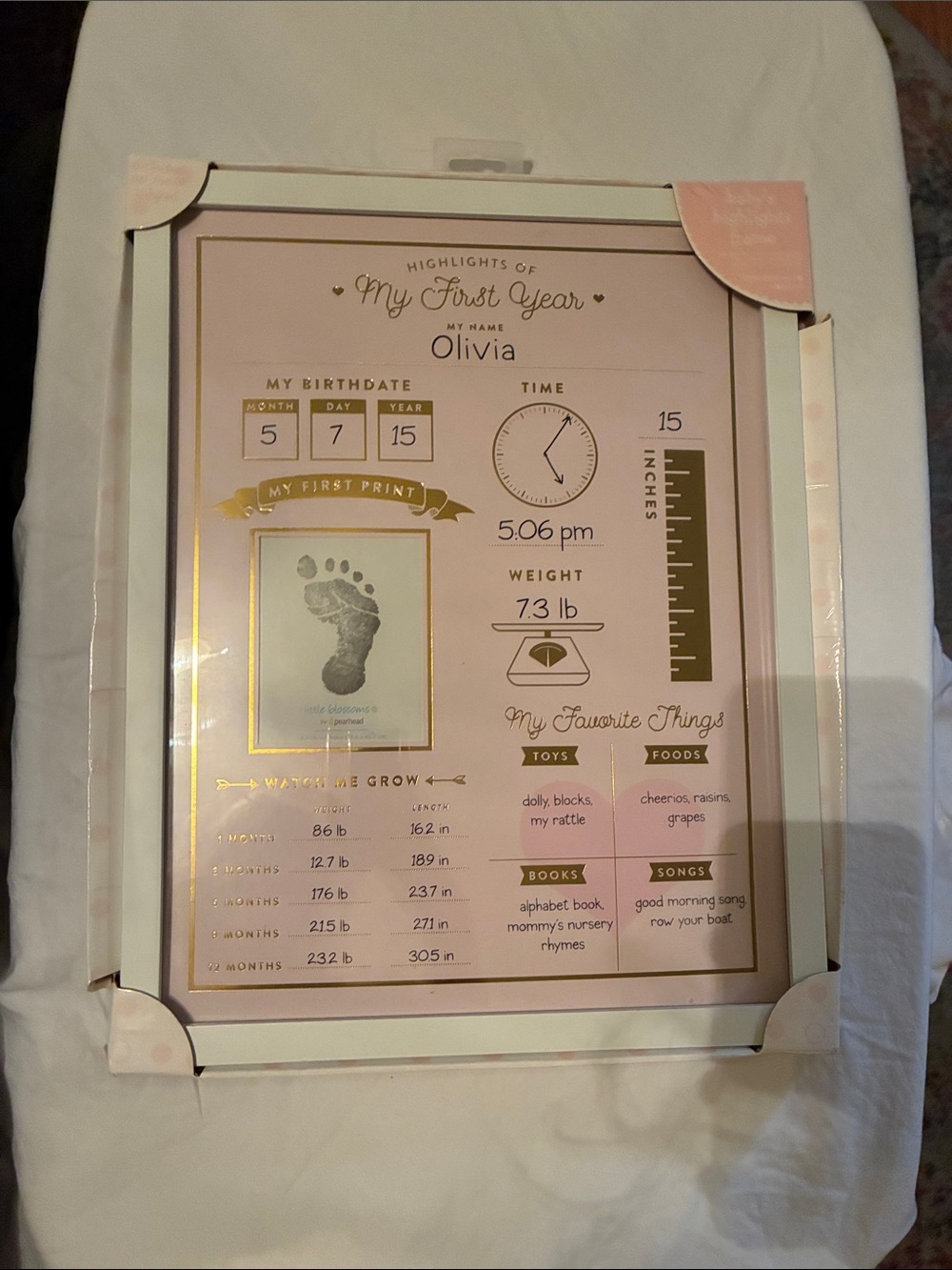 My First Year Baby Memory Frame - Pink & Gold